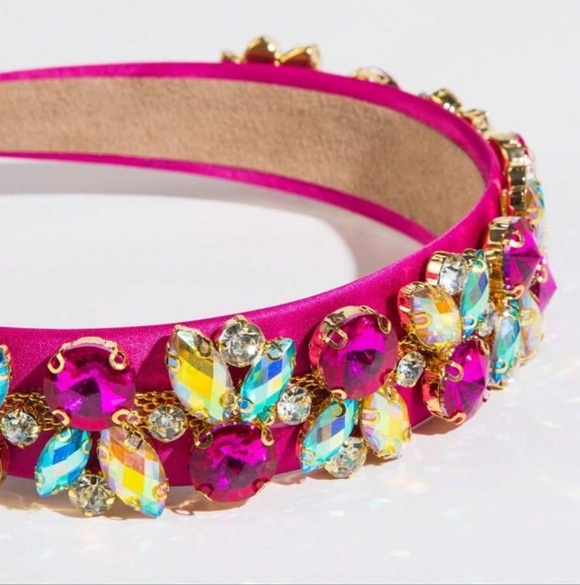 Elegant Baroque Vibrant Pink, Lemon & Aqua Gold Multi-Colored Jeweled Headband